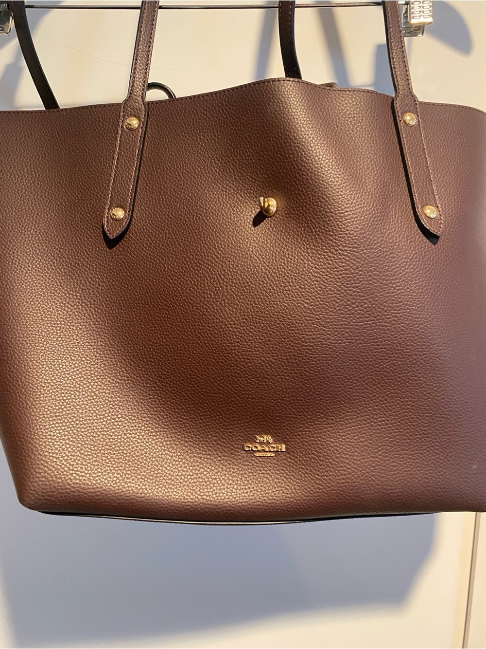 Coach Market Tote Oxblood Burgundy Pebbled Leather Gold Hardware - Picture 2 of 16